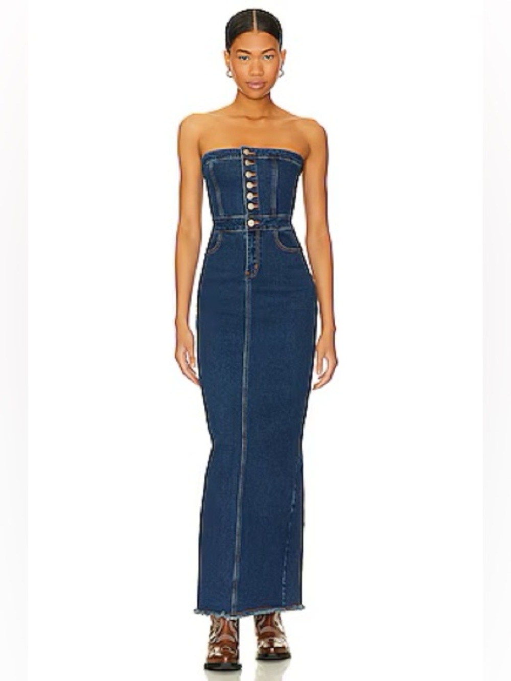 Superdow Natalia Denim Strapless Maxi Dress NWT Size M Western Cowgirl Boho